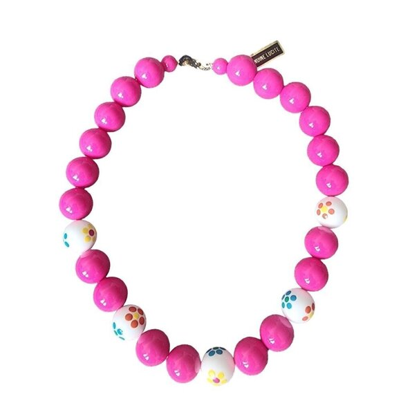 100% Genuine Lucite 18" Chunky Bobble Statement Necklace Barbie Fuchsia Pink - Picture 1 of 9